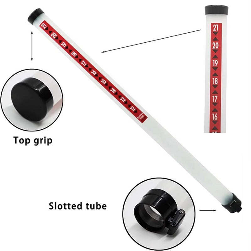 Golf Shag tube ball retriever with close-up insets
