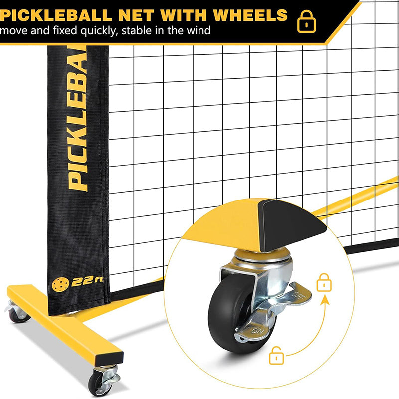 Pickleball net with wheels