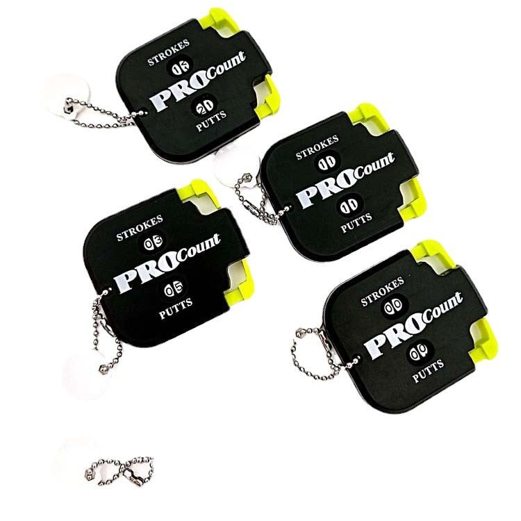 Four black and yellow golf stroke counters