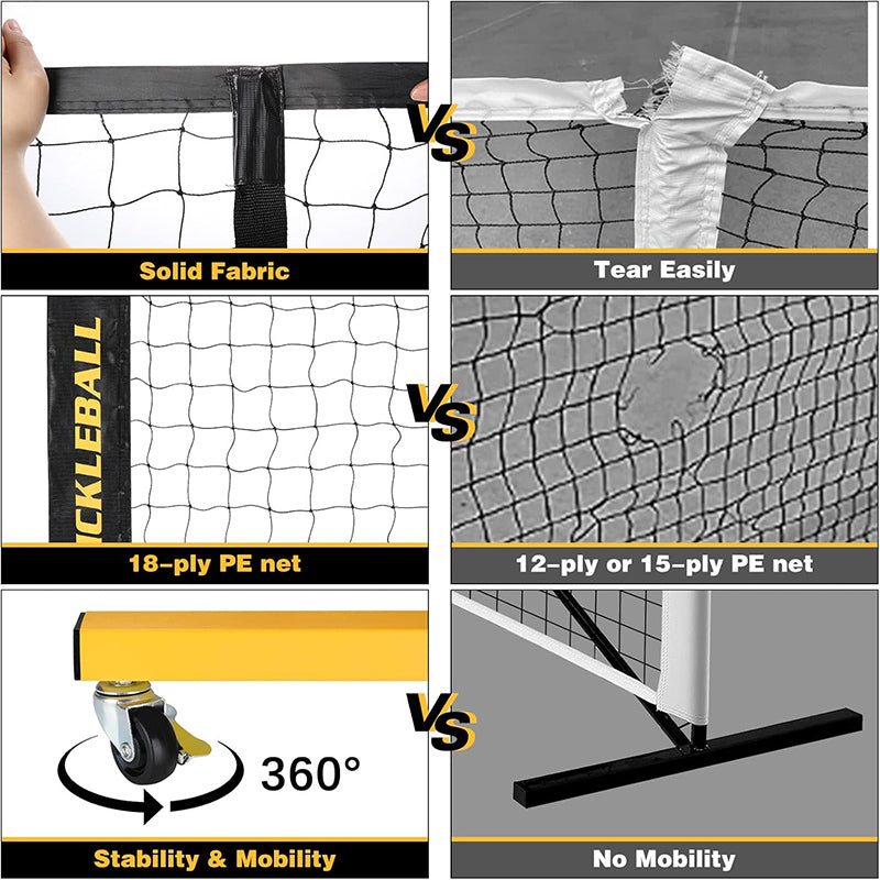 Portable Pickleball Net System w/Wheels | 22ft Regulation & 11ft Practice Size w/Carry Bag