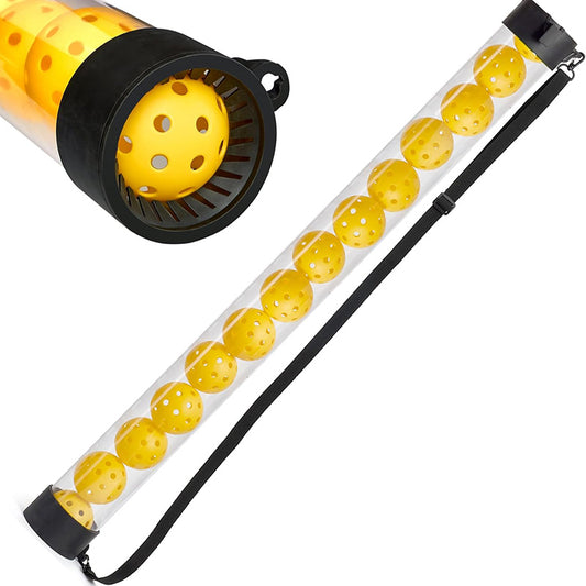 Pickleball Ball Retriever Tube | No-Bend Ball Picker Upper & Hopper with Shoulder Strap