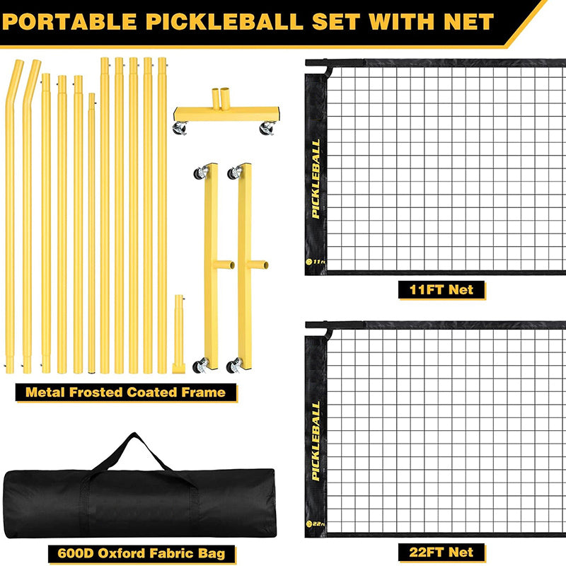 Portable Pickleball Net System w/Wheels | 22ft Regulation & 11ft Practice Size w/Carry Bag