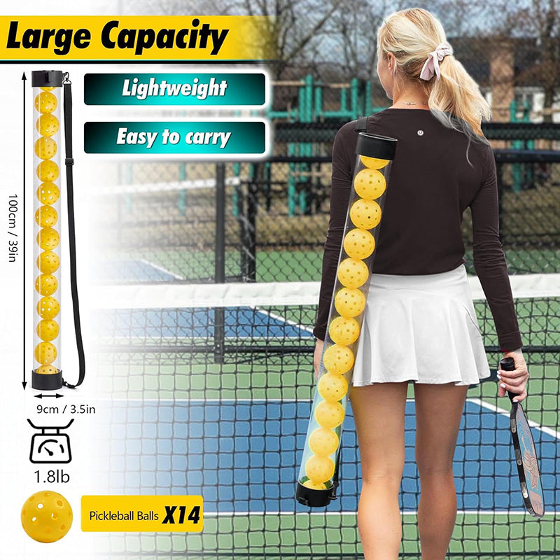Pickleball Ball Retriever Tube | No-Bend Ball Picker Upper & Hopper with Shoulder Strap
