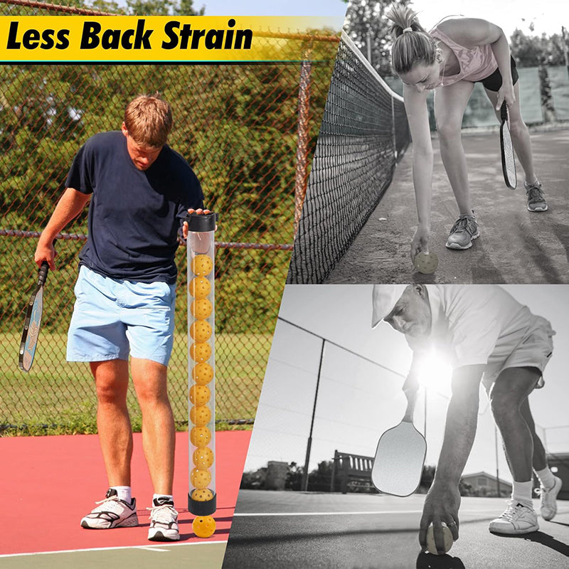 Pickleball Ball Retriever Tube | No-Bend Ball Picker Upper & Hopper with Shoulder Strap