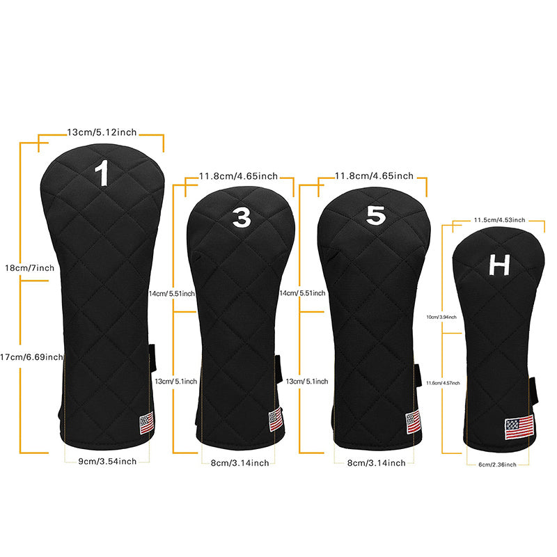 USA Patriot Golf Head Covers - Multi-Club (Driver/Fairway/Hybrid) Unisex USA Flag Design (Black/White)