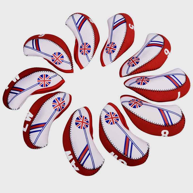 USA Flag Iron Head Covers Set of 10 | Patriotic Neoprene Protective Covers for Golf Irons (4-9, PW, SW)