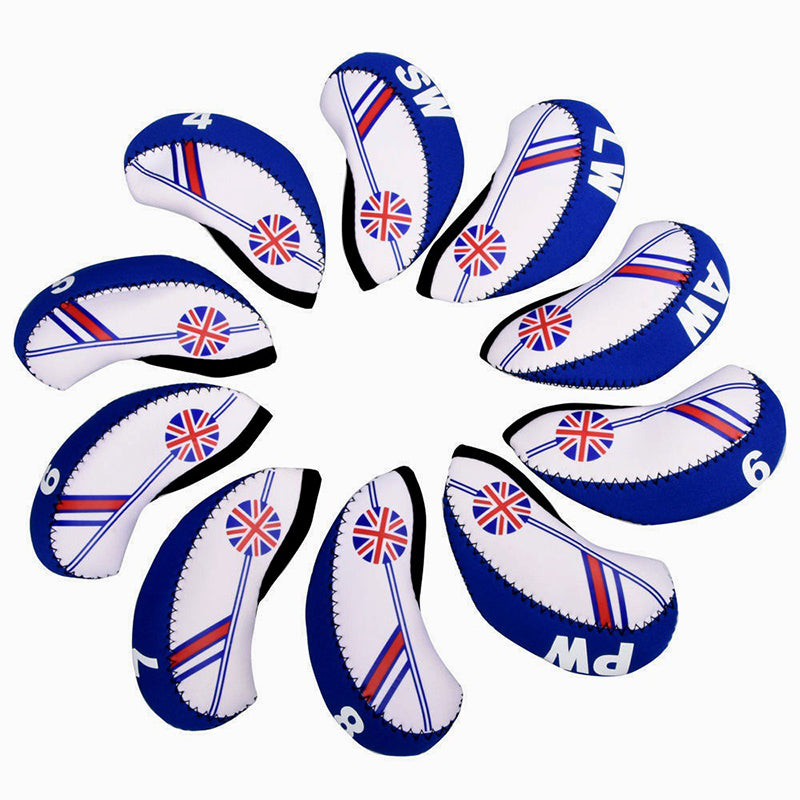 USA Flag Iron Head Covers Set of 10 | Patriotic Neoprene Protective Covers for Golf Irons (4-9, PW, SW)
