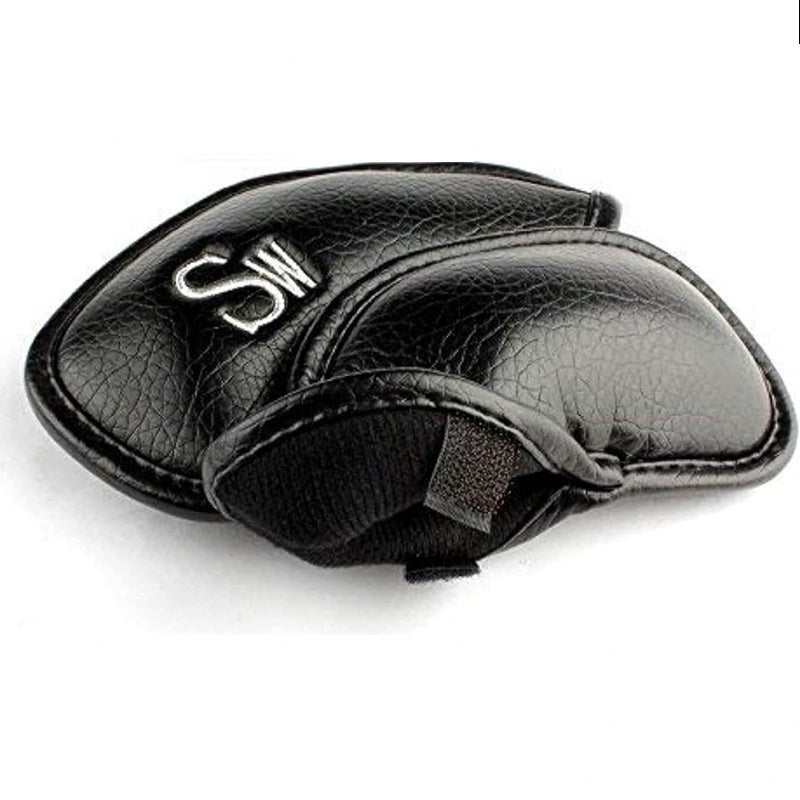 Black golf club head cover with 'SW' logo 