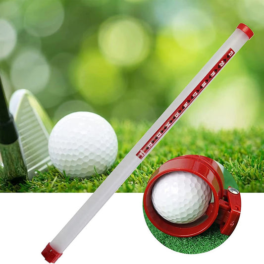 a red and white golf ball retriever 