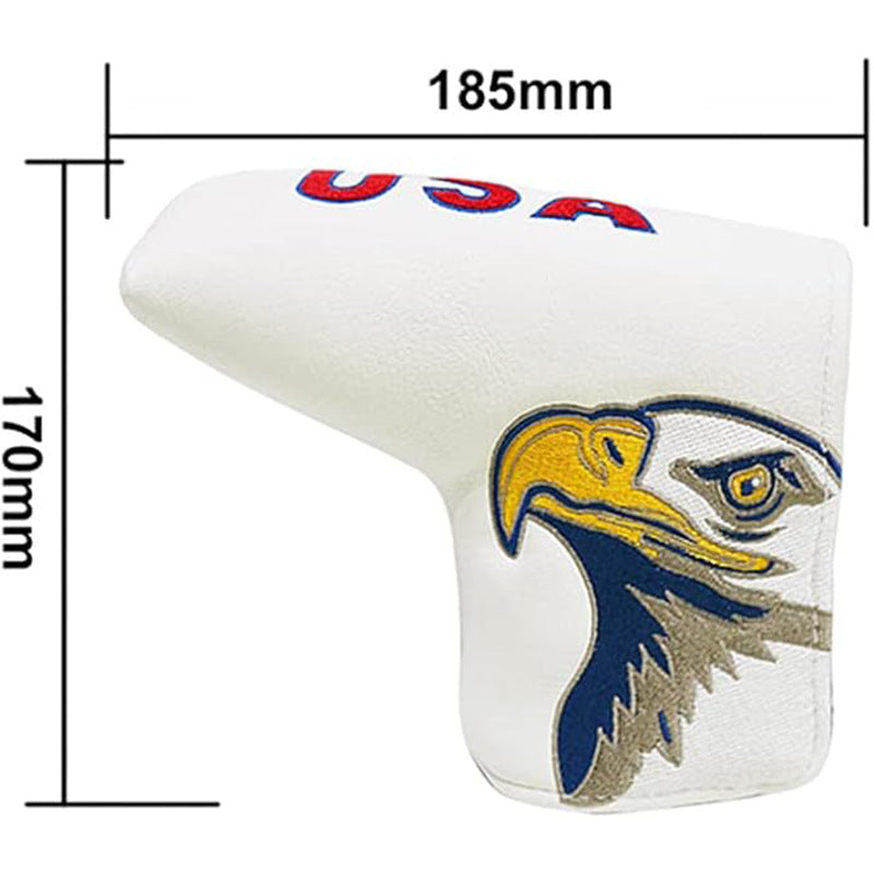 Golf club head cover with measurements.