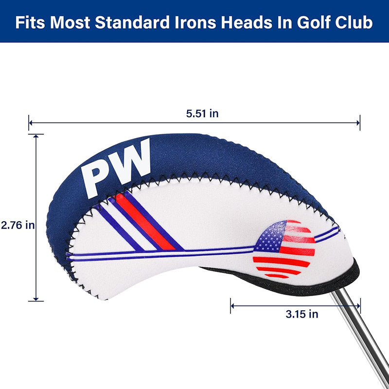 Golf club head cover with American flag design and measurements