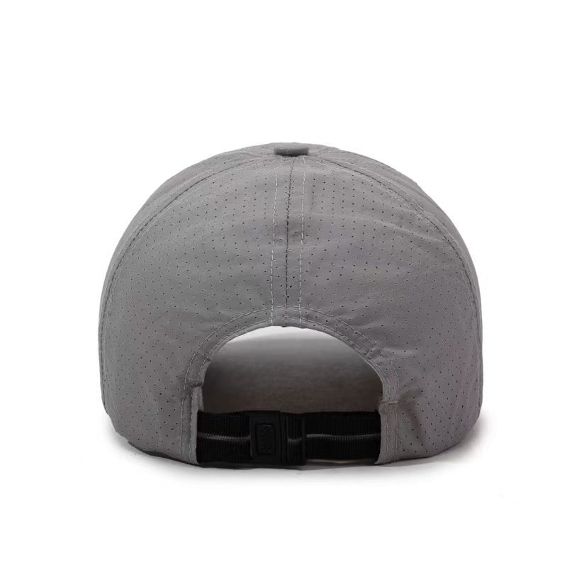 Gray cap with a black adjustable strap 