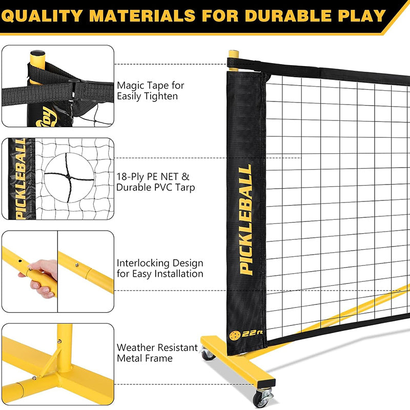 Pickleball net with features highlighted 