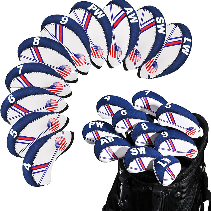 Set of golf club head covers with American flag design 