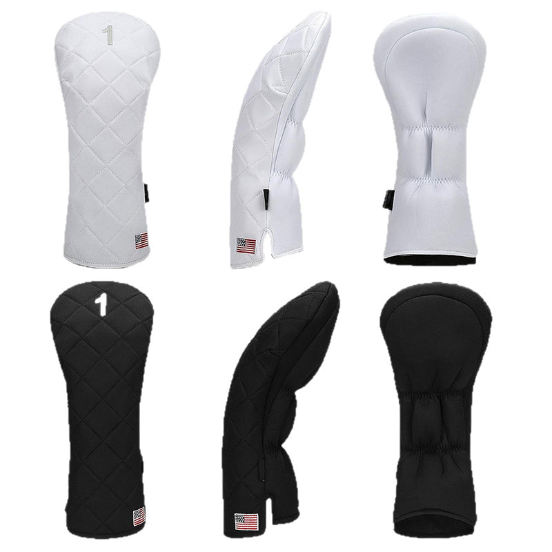 Set of white and black golf club head covers 