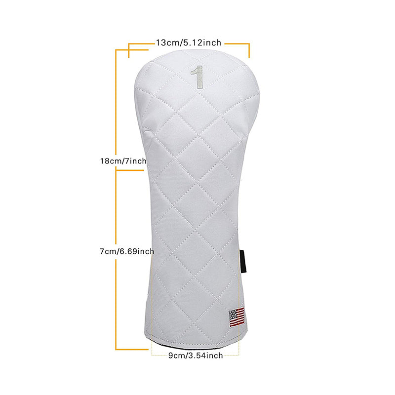 White golf club head cover with measurements 