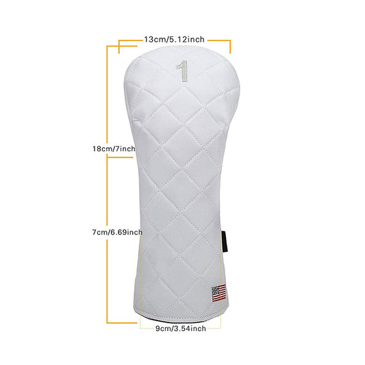 White golf club head cover with measurements 