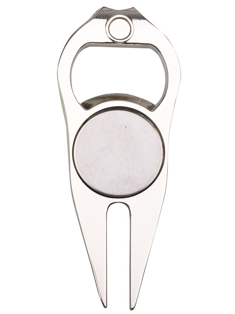 Multifunctional tool with bottle opener, cap catcher, and divot tool 