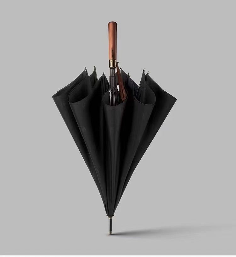 Black umbrella with wooden handle 