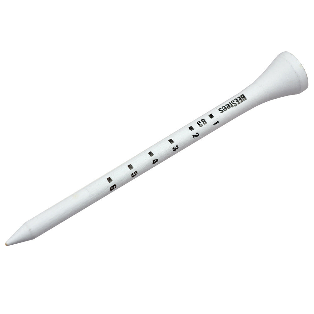 White plastic golf tee with measurement markings 