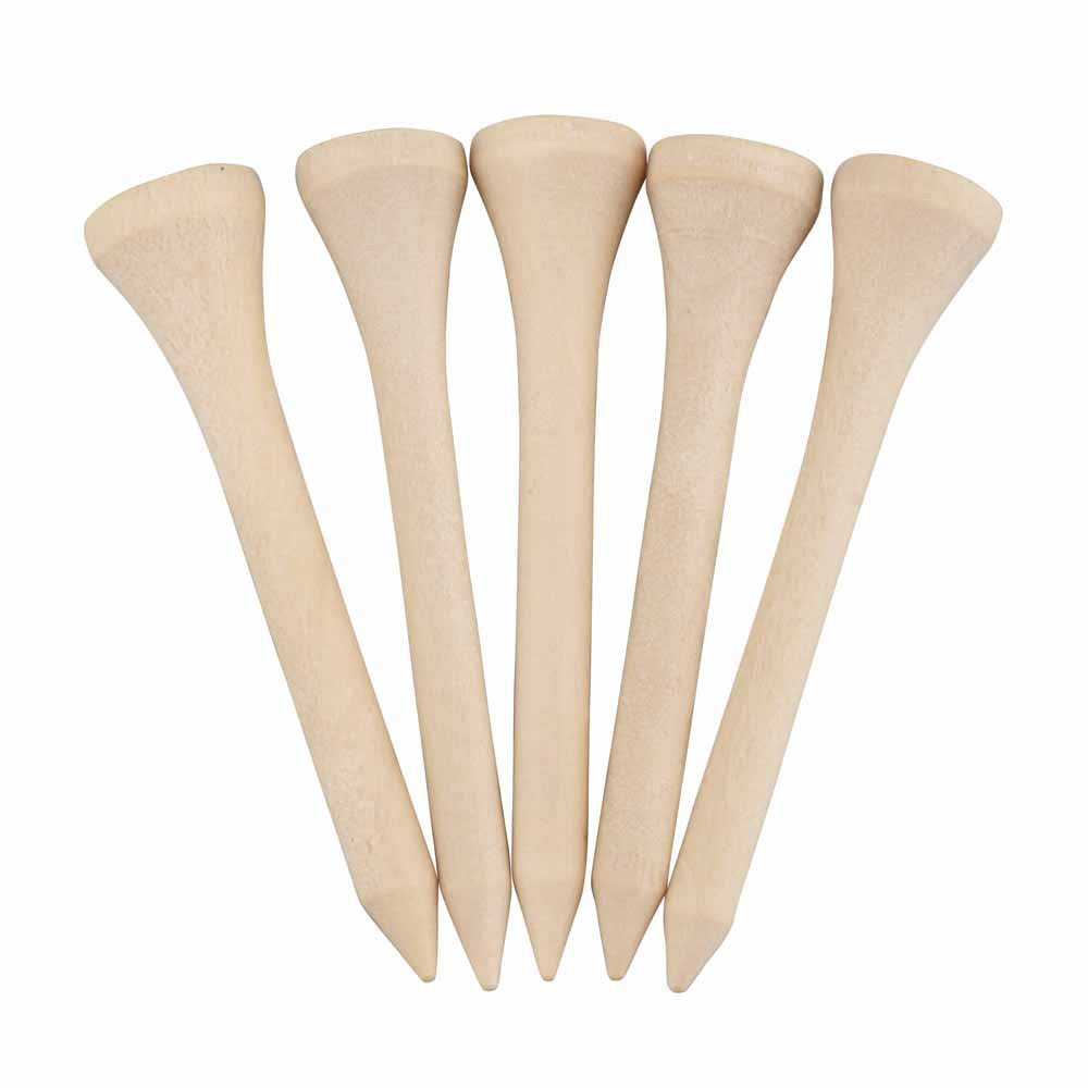 Five wooden golf tees 
