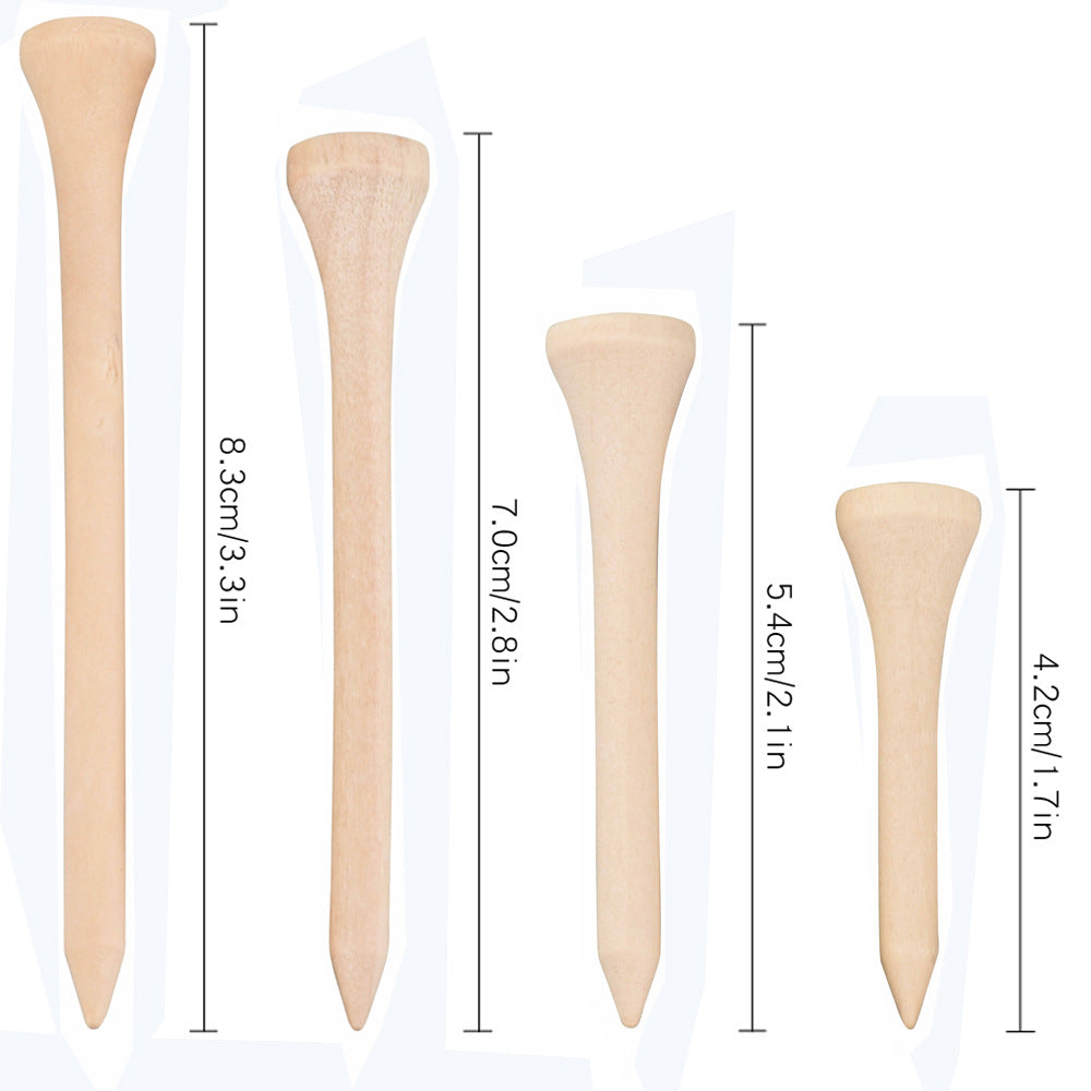 Set of wooden golf tees with measurements